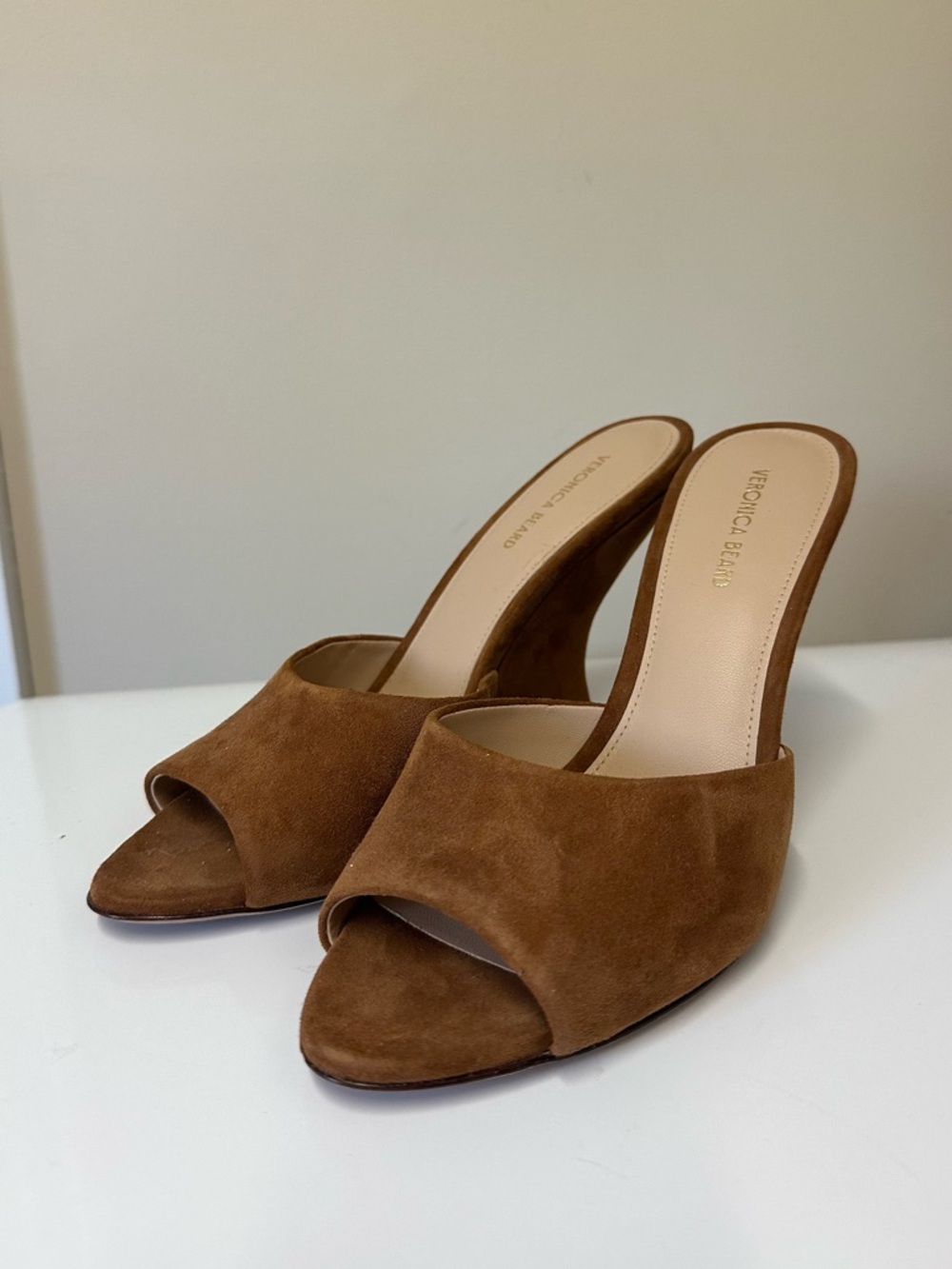 NWOT Veronica Beard Mila Suede Peep-Toe Wedge Sandals